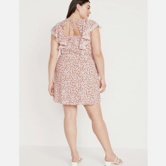Old Navy Flutter Ruffle Sleeve Red Floral Tie-Back Mini Dress Size 4X Bohemian - Picture 2 of 14